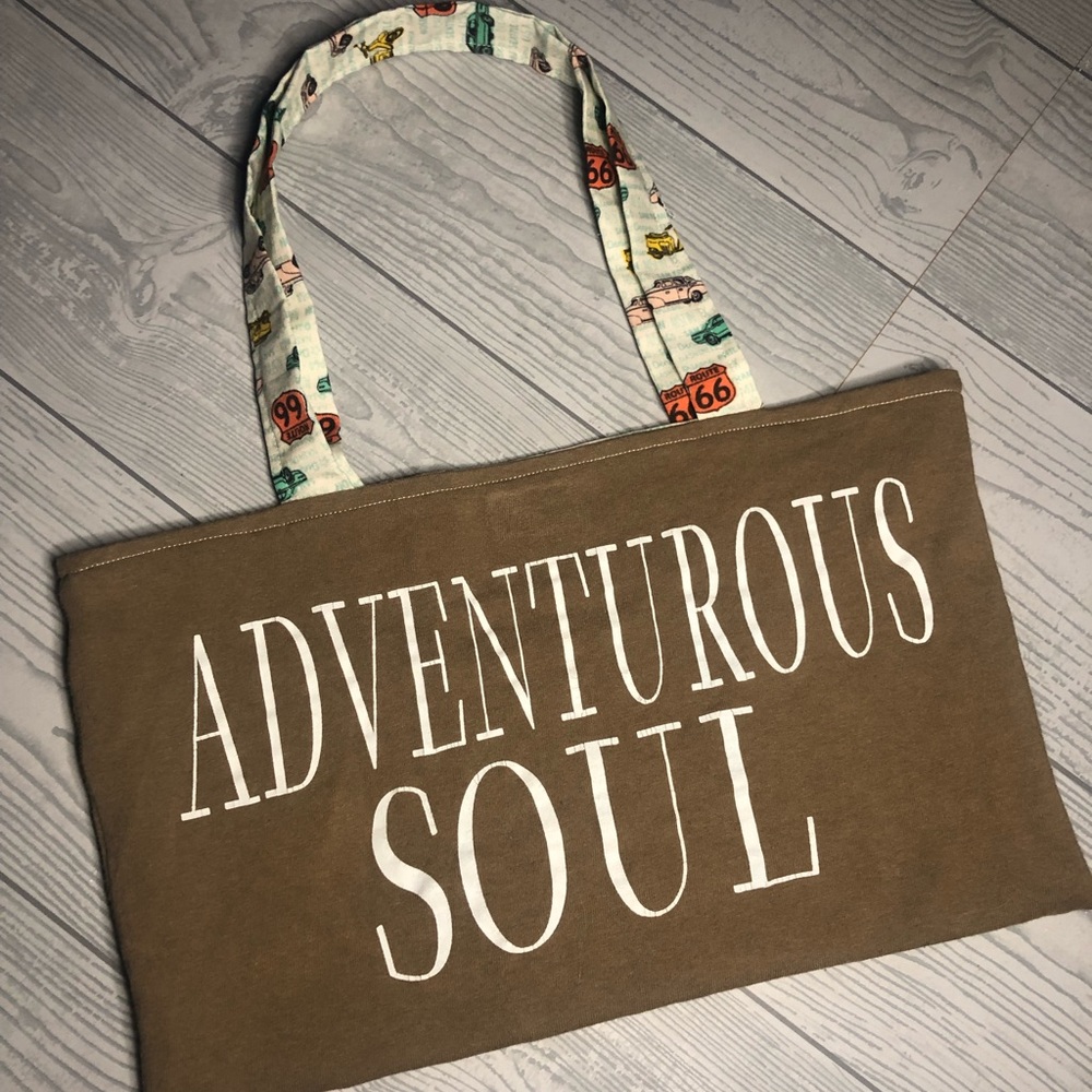 Handmade Upcycled Adventurous Soul Tshirt Tote Bag